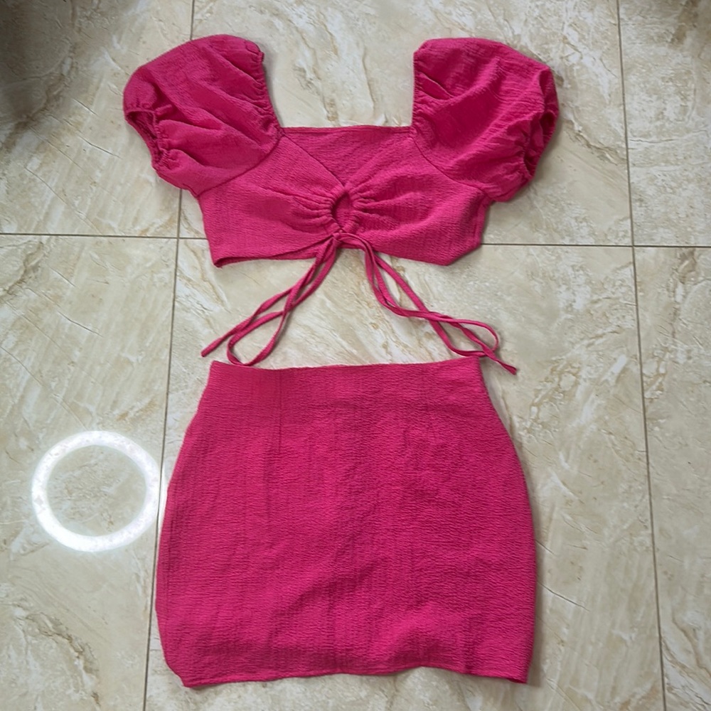 Pink Crop Top and High Waisted Skirt Set